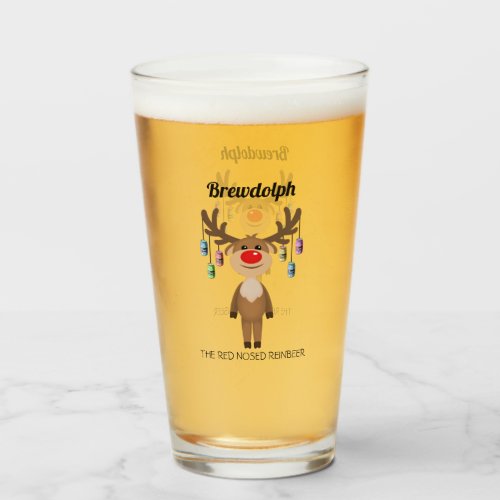 Brewdolph the Red Nosed Reinbeer Glass