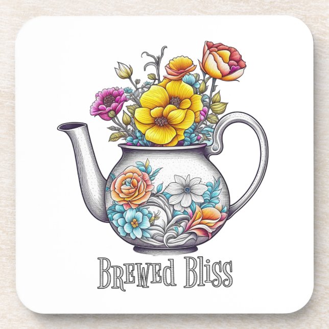 Brewed Bliss Teapot Beverage Coaster (Front)