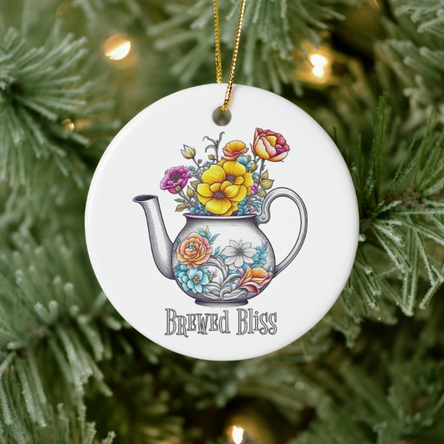 Brewed Bliss Teapot Ceramic Ornament (Tree)