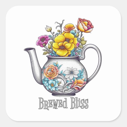 Brewed Bliss Teapot Square Sticker