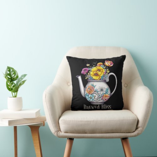 Brewed Bliss Teapot Throw Pillow