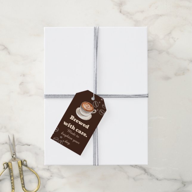 Brewed With Care Coffee Latte Gift Tag (With Twine)