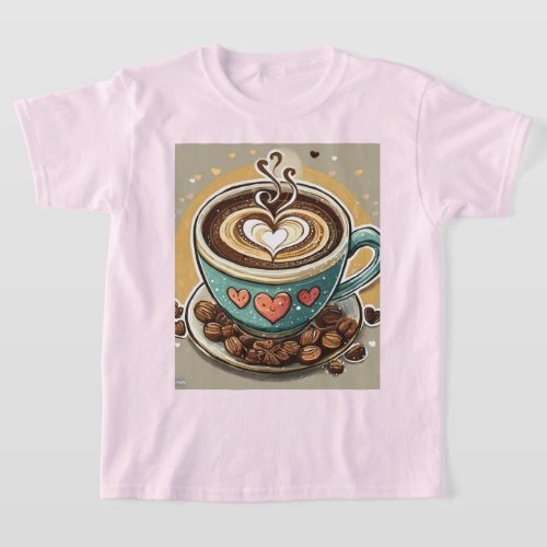 Brewed with Love Whimsical Coffee Cup T_Shirt Des