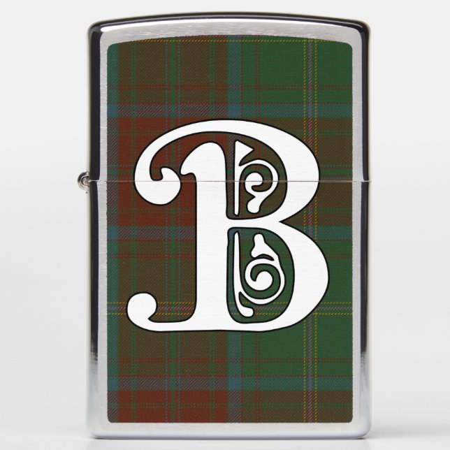 Brewer Clan Tartan Monogram Zippo Lighter (Front)
