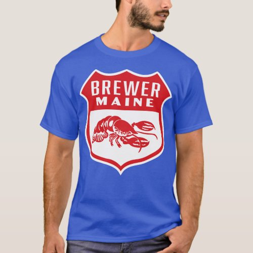Brewer Maine Retro  Shield Red T_Shirt
