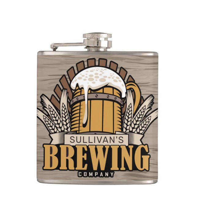 Brewery ADD NAME Craft Beer Brewing Company Bar Flask (Front)