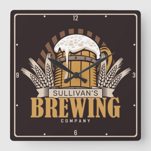 Brewery ADD NAME Craft Beer Brewing Company Bar Square Wall Clock