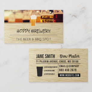 Brewery Beer Logo Wood Grain Business Card