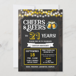 Brewery Birthday Cheers and Beers to 21 Years Invitation
