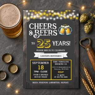 Brewery Birthday Cheers and Beers to 25 Years Invitation