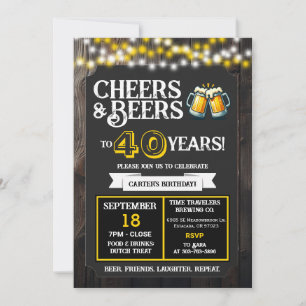 Brewery Birthday Cheers and Beers to 40 Years Invitation