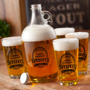 Brewery Black Print Glasses Set & Beer Growler