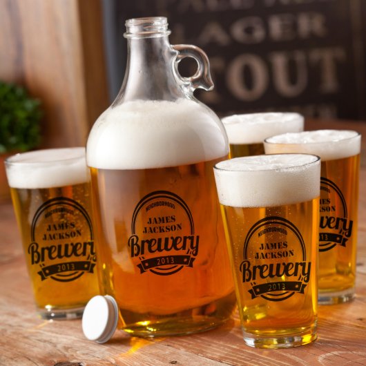 Brewery Black Print Glasses Set & Beer Growler (Front)