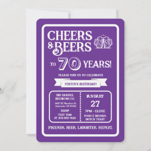 Brewery Pub Birthday Cheers and Beers to 70 Years Invitation