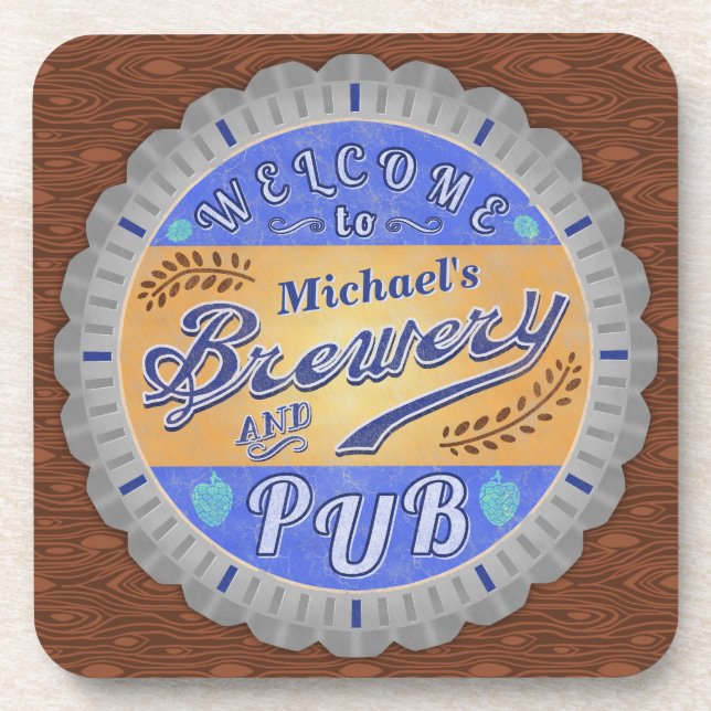 Brewery Pub Personalized Beer Bottle Cap Beverage Coaster (Front)