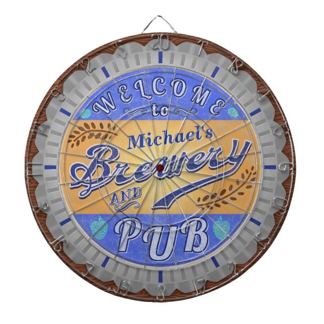 Brewery Pub Personalized Beer Bottle Cap Dart Board (Front)