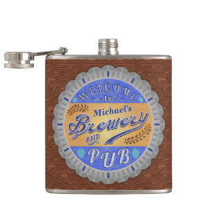 Brewery Pub Personalized Beer Bottle Cap Hip Flask