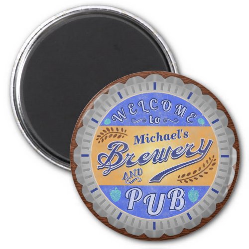 Brewery Pub Personalized Beer Bottle Cap Magnet