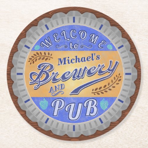 Brewery Pub Personalized Beer Bottle Cap Round Paper Coaster