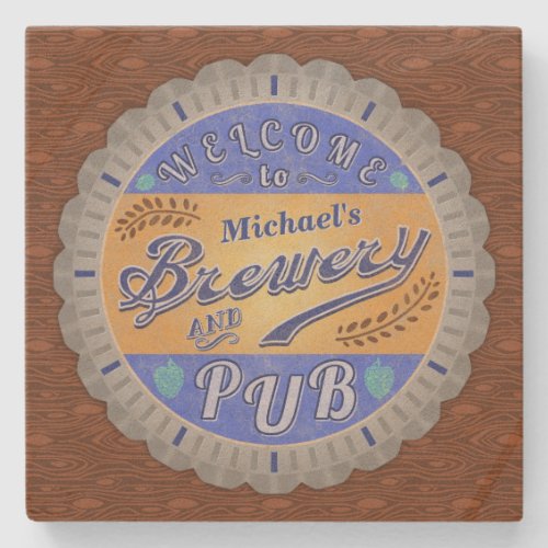 Brewery Pub Personalized Beer Bottle Cap Stone Coaster