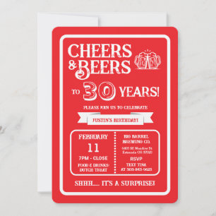 Brewery Surprise Cheers and Beers to 30 Years Invitation