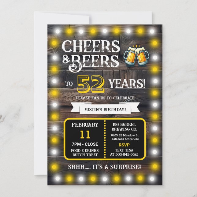 Brewery Surprise Cheers and Beers to 52 Years Invitation (Front)