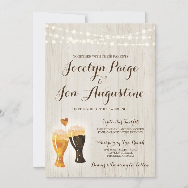 Brewery Wedding Invitation | Rustic Beer Toast (Front)