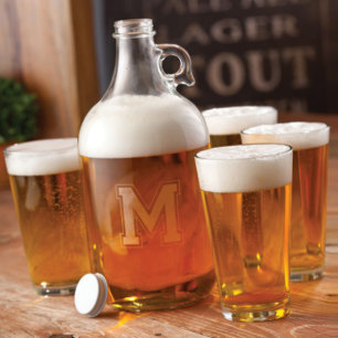 Brewery White Print Glasses Set & Beer Growler