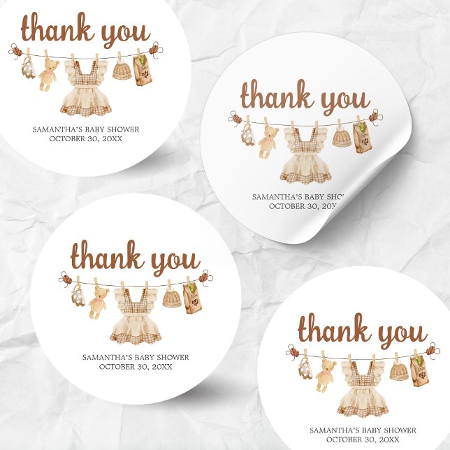 Brewing Coffee Baby Shower Classic Round Sticker (Coffee Little Bean Clothesline Baby Shower Sticker)