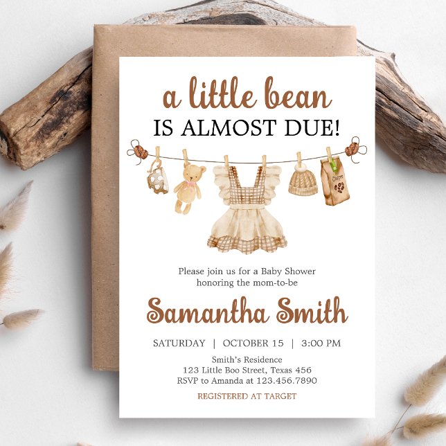 Brewing Coffee Baby Shower Invitation (Coffee Little Bean Clothesline Baby Shower Invitation)
