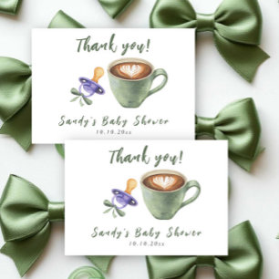 Brewing Coffee Pacifier Bow Baby Shower Thank you Card