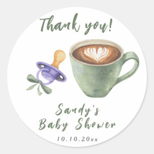 Brewing Coffee Pacifier Bow Baby Shower Thank you Classic Round Sticker