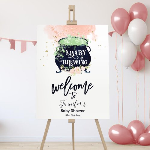 brewing Halloween Baby Shower Pink Welcome Sign
