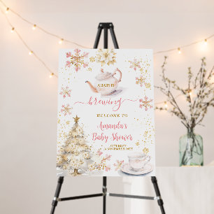 Brewing Pink Winter Tea Party Baby Shower Welcome Foam Board