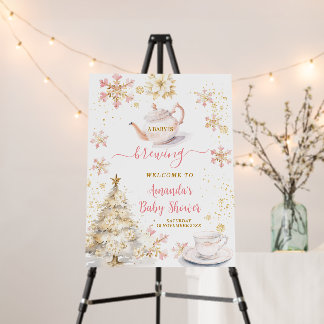 Brewing Pink Winter Tea Party Baby Shower Welcome Foam Board