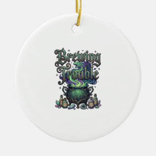 Brewing Trouble Cauldron Dragon Alchemy Crystals H Ceramic Ornament