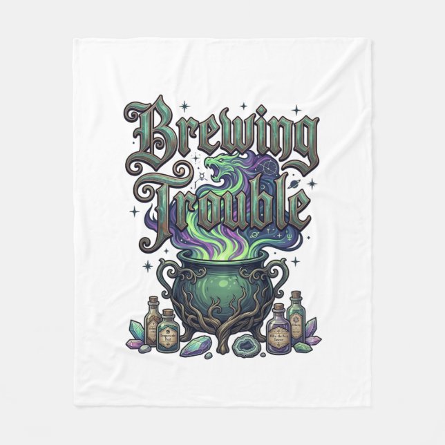 Brewing Trouble Cauldron Dragon Alchemy Crystals H Fleece Blanket (Front)