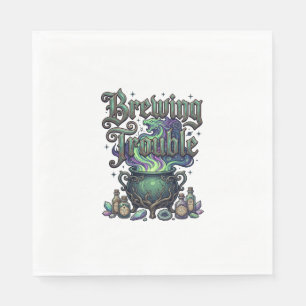 Brewing Trouble Cauldron Dragon Alchemy Crystals H Napkins