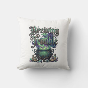 Brewing Trouble Cauldron Dragon Alchemy Crystals H Throw Pillow