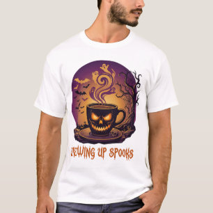 Brewing Up Spooks Halloween Coffee Cup Ghost Smoke T-Shirt