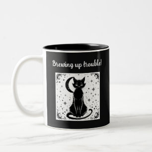 Brewing Up Trouble Black Cat Halloween Coffee Mug