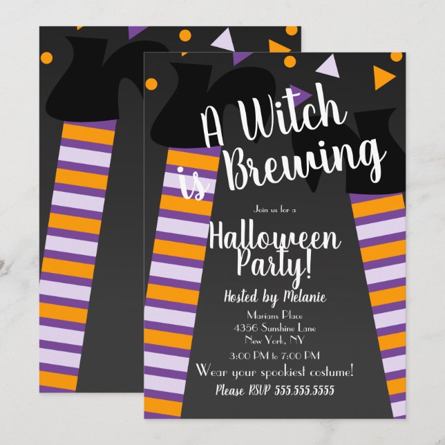 Brewing Witch Feet Halloween Party Birthday Invitation (Front/Back)