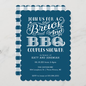 Brews And Bbq Couples Shower In Blue Invitation by BanterandCharm at Zazzle