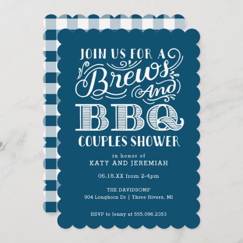 Brews and BBQ Couples Shower in Blue Invitation