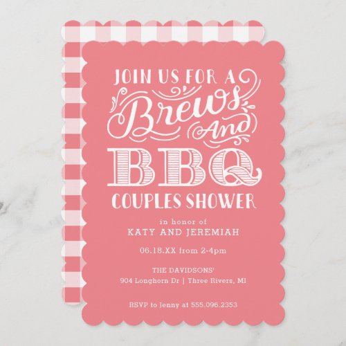 Brews and BBQ Couples Shower in Pink Invitation