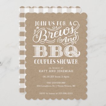 Brews And Bbq Couples Shower On Kraft Invitation by BanterandCharm at Zazzle