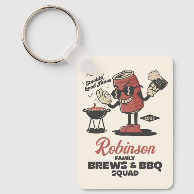 Brews And BBQ Squad Funny Barbeque Family Custom  Keychain (Front)