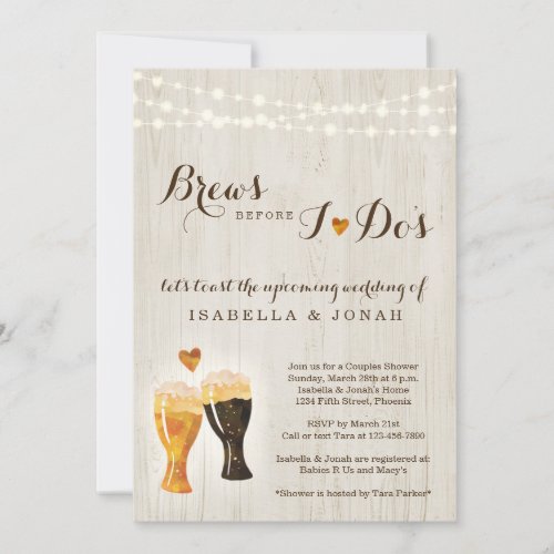 Brews Before I dos Beer Brewery Couple Shower Invitation
