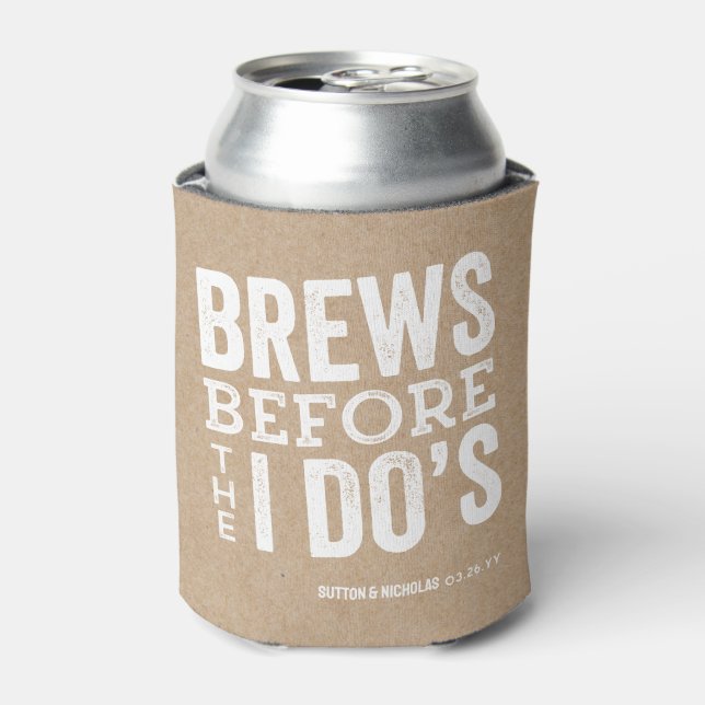 Brews before I Do's brewery beer wedding Can Cooler (Can Front)