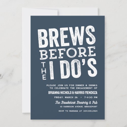 Brews before I Dos brewery engagement party blue Invitation